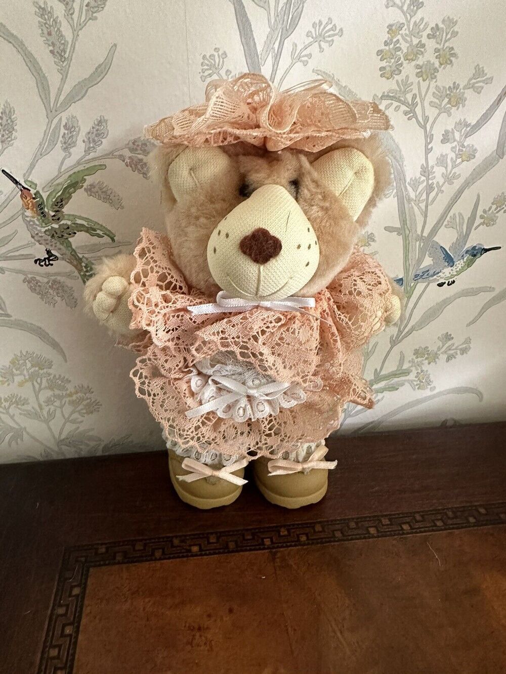 Vintage Farrell Furskins Bears 7” My Teddy Bear w Victorian Hat Lace Dress Boots